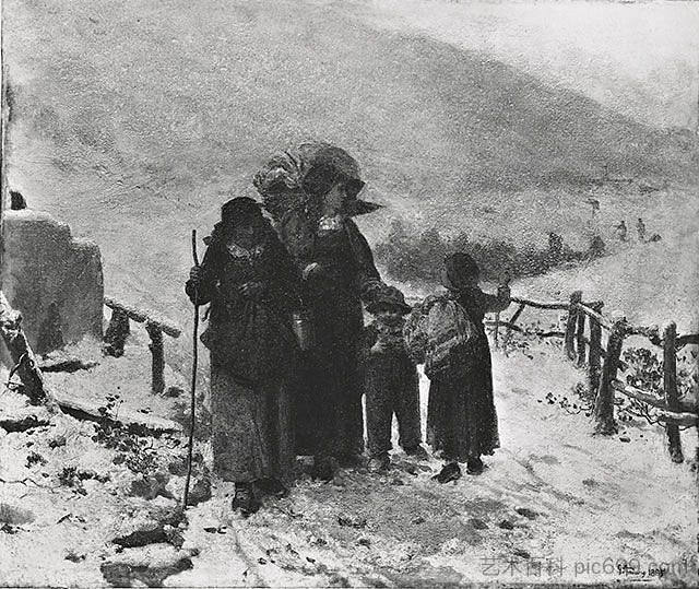 停在路上的行人 Wayfarers parked on the path (1885)，杰罗姆·因杜诺