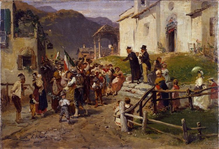 志愿者的离开（准备草图） The departure of the volunteers (preparatory sketch) (1875 - 1877)，杰罗姆·因杜诺