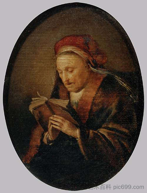 老妇人祈祷 Old Woman Praying (c.1640)，格利特窦