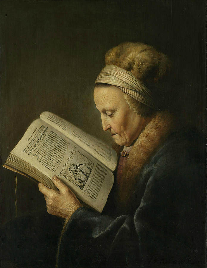 一个老妇人的肖像阅读 Portrait of an old woman reading (c.1630 - c.1635)，格利特窦