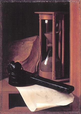 静物与沙漏，笔盒和印刷品 Still Life with Hourglass, Pencase and Print，格利特窦