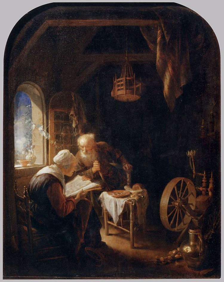 圣经课，或托比特和安娜 The Bible Lesson, or Tobit and Anna (c.1645)，格利特窦