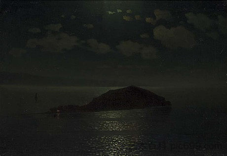 塞万湖和小岛在晚上 Lake Sevan and the Isle at night (1884; Armenia  )，格沃格·巴斯坦