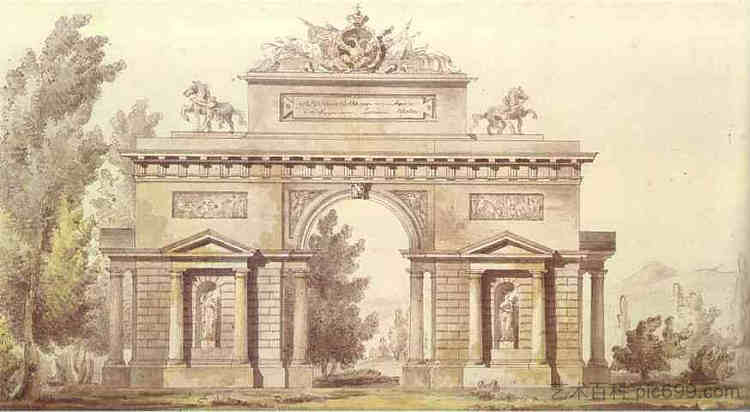 凯旋门的设计 Design of a Triumphal Arch (1814; Russian Federation  )，贾科莫·奎朗