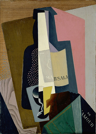 静物与玛萨拉瓶 Still Life with Marsala Bottle (1917)，吉诺·塞韦里