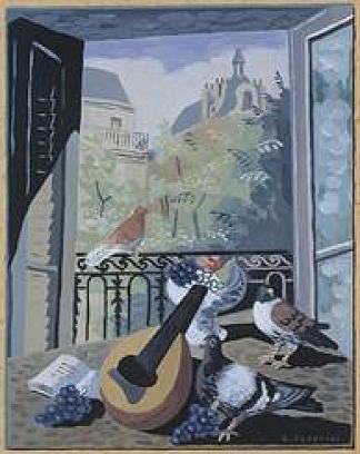 带鸽子的窗户 Window with Doves (c.1931)，吉诺·塞韦里