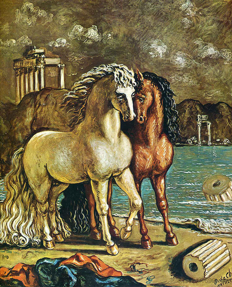 爱琴海沿岸的古董马 Antique Horses on the Aegean Shore (1963; Rome,Italy  )，乔治·德·基里科