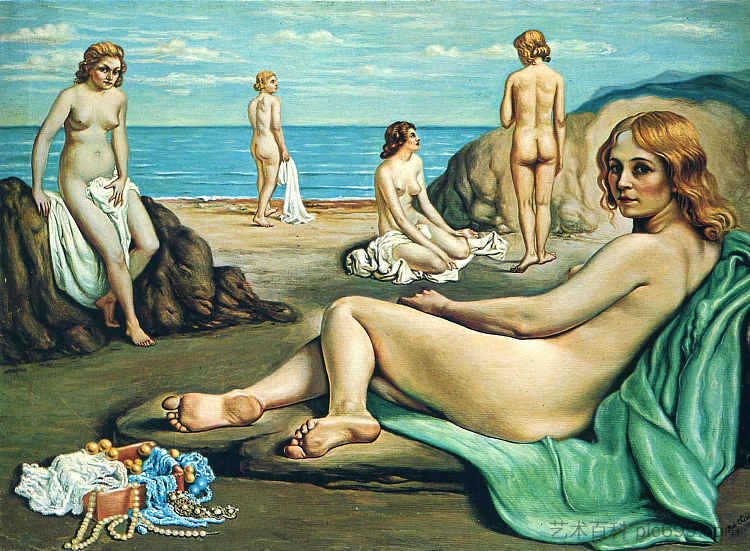 海滩上的沐浴者 Bathers on the beach (1934; Rome,Italy  )，乔治·德·基里科