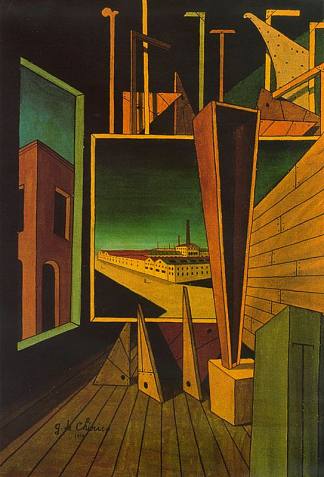 几何构图与工厂景观 Geometric composition with factory landscape (1917; Italy                     )，乔治·德·基里科