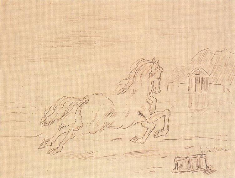 湖岸上的马 Horse on the shore of a lake (c.1949; Rome,Italy  )，乔治·德·基里科