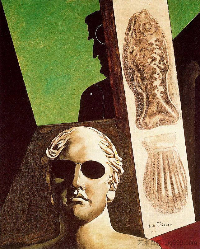 纪尧姆·阿波利奈尔的肖像 Portrait of Guillaume Apollinaire (1914; Paris,France ),乔治·德·基里科