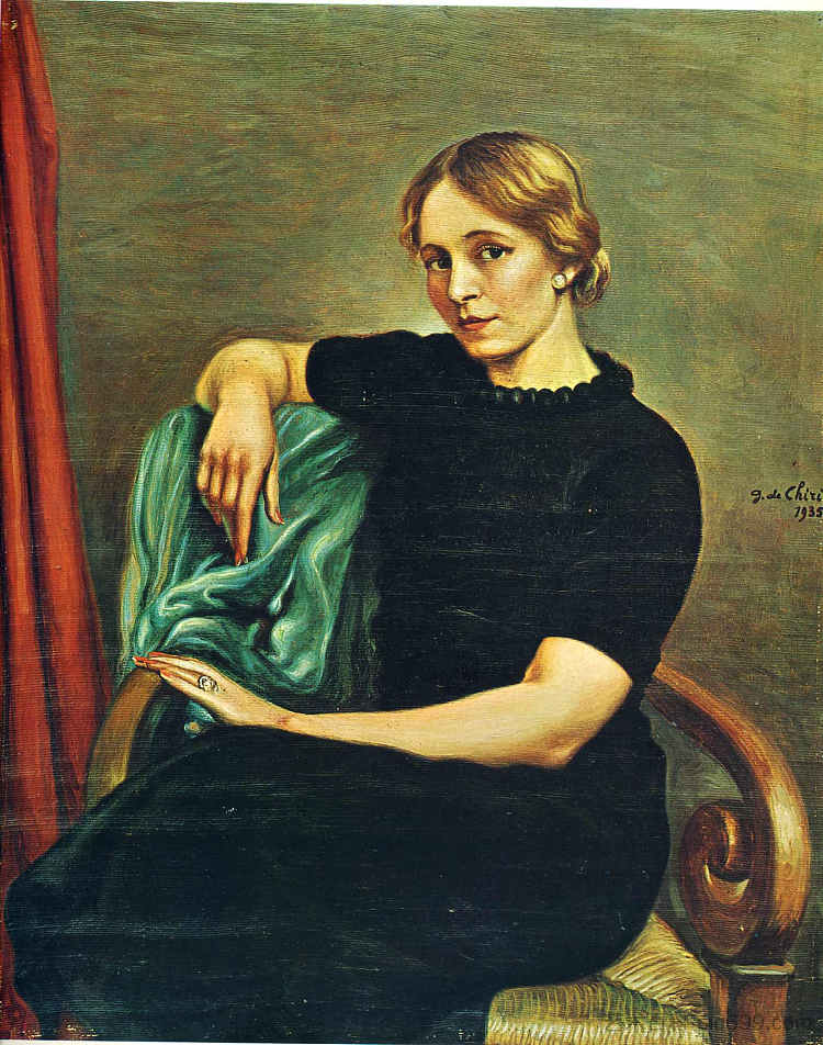 伊萨的肖像与黑色连衣裙 Portrait of Isa with black dress (1935; Rome,Italy  )，乔治·德·基里科