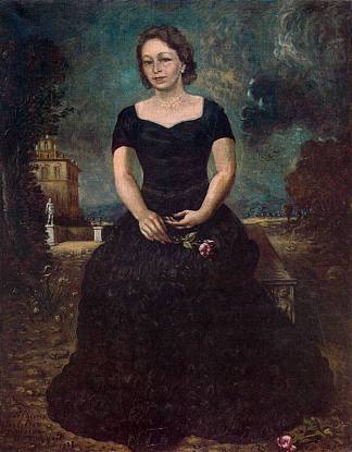 伊萨与公园里的玫瑰的肖像 Portrait of Isa with rose in park (1938; Rome,Italy                     )，乔治·德·基里科