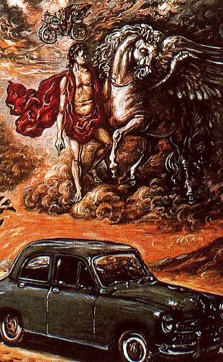 菲亚特 1400 的海报 Poster for Fiat 1400 (1957; Rome,Italy                     )，乔治·德·基里科