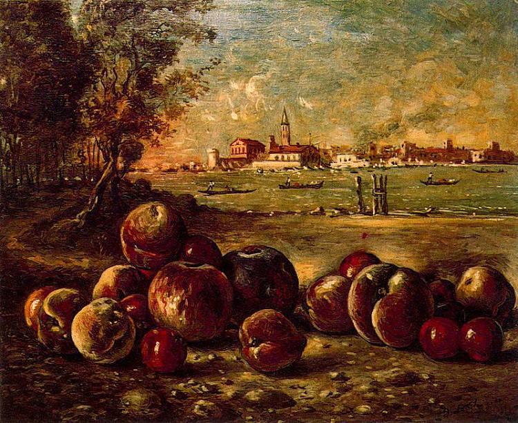 威尼斯风景中的静物 Still life in Venetian landscape (1952)，乔治·德·基里科