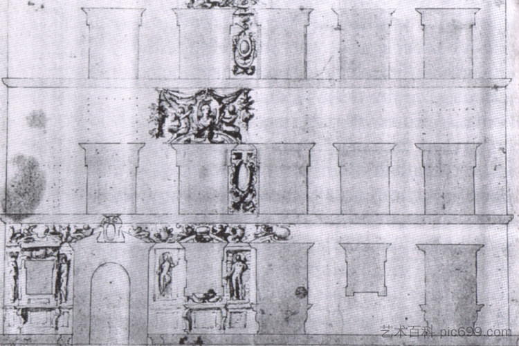 拉米雷斯·德·蒙塔尔沃宫立面设计 Design for the facade of Palazzo Ramirez de Montalvo,乔治·瓦萨里