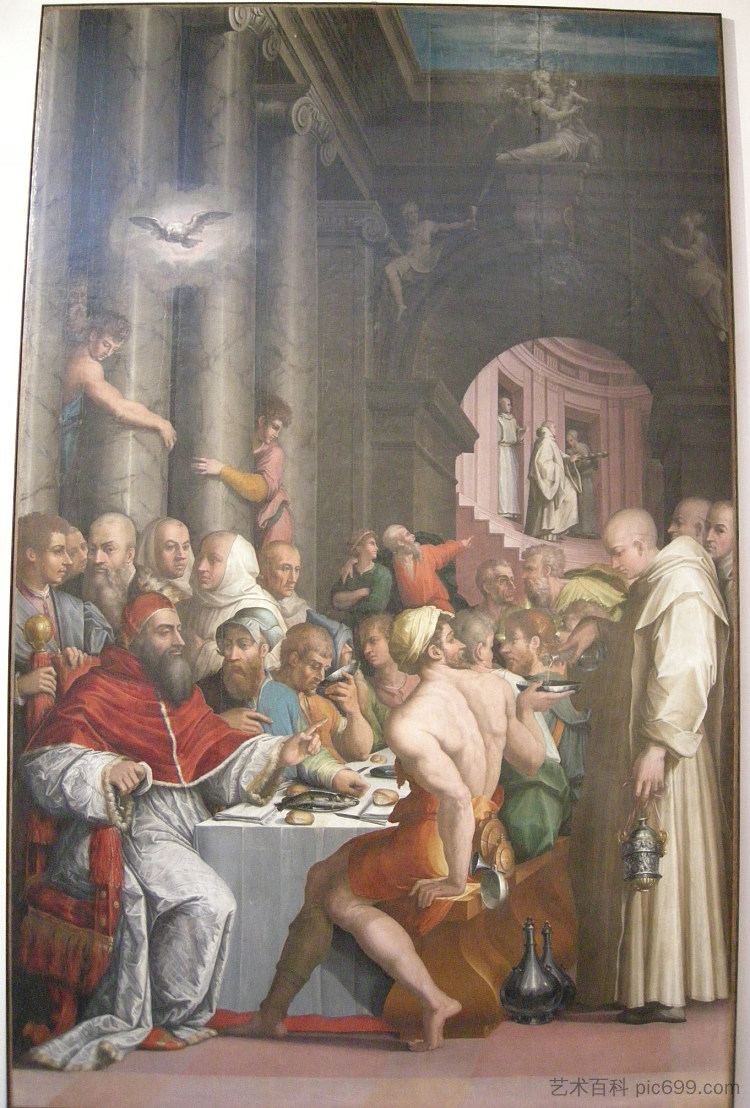 圣格雷戈里大帝晚餐（克莱门特七世） Dinner of St. Gregory the Great (Clement VII) (1539 - 1540)，乔治·瓦萨里