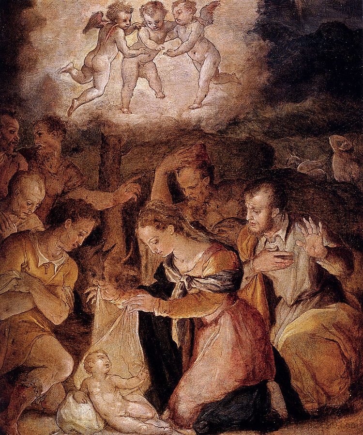 耶稣诞生与牧羊人的崇拜 The Nativity With The Adoration Of The Shepherds (c.1554)，乔治·瓦萨里