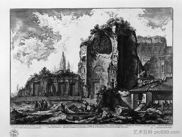 属于尼禄黄金屋的两名特里林尼遗骸的视图 A view of the remains of two Triclinj who belonged to Nero`s Golden House (c.1759),乔瓦尼·巴蒂斯塔·皮拉内西