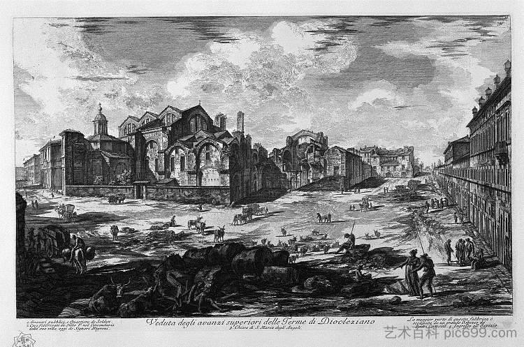 戴克里先浴场上方的盈余视图 A view of the surpluses above the Baths of Diocletian (1774)，乔瓦尼·巴蒂斯塔·皮拉内西