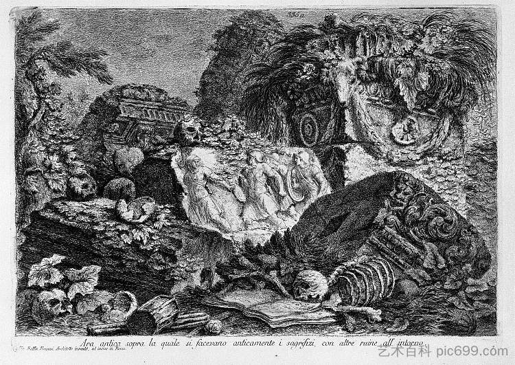 古老的祭坛,以及其他废墟 Ancient altar, with other ruins (c.1750),乔瓦尼·巴蒂斯塔·皮拉内西