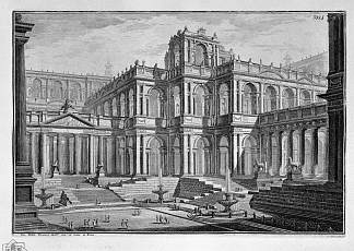 古罗马广场被拱廊环绕，有凉廊 Ancient Roman Forum surrounded by arcades, with loggias (c.1743)，乔瓦尼·巴蒂斯塔·皮拉内西