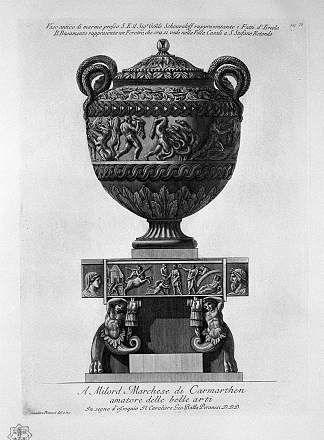 大理石古董花瓶代表赫拉克勒斯的壮举，底座代表棺材 Antique vase of marble representing the feats of Hercules, with the base representing a coffin，乔瓦尼·巴蒂斯塔·皮拉内西