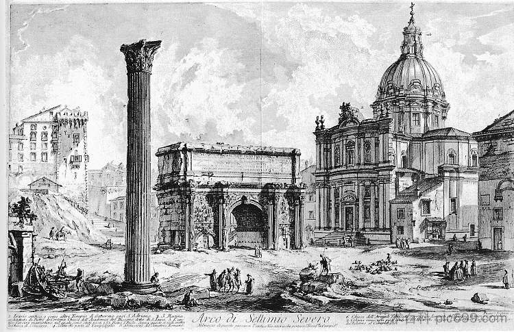 塞普蒂米乌斯·西弗勒斯拱门 Arco di Settimio Severo (c.1750 - c.1759)，乔瓦尼·巴蒂斯塔·皮拉内西