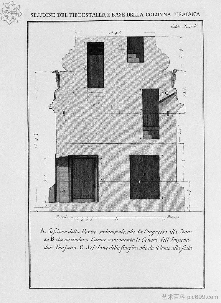 图拉真柱基座、主港口和一级台阶的引文 ction of the pedestal of Trajan column, the main port and first order of steps，乔瓦尼·巴蒂斯塔·皮拉内西