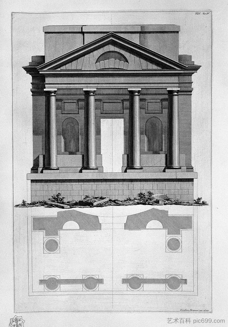 寺庙的立面图和平面图 Elevation and plan of a temple，乔瓦尼·巴蒂斯塔·皮拉内西