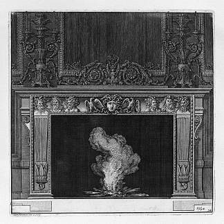 壁炉：色狼楣中的半身像和两只鹰中间的美杜莎头 Fireplace: busts in the frieze of satyrs and the head of Medusa in the center between two eagles，乔瓦尼·巴蒂斯塔·皮拉内西