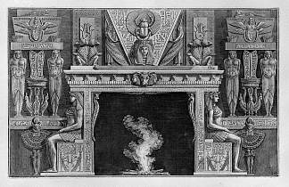 壁炉埃及风格，两侧两个坐姿人物，朝外 Fireplace Egyptian style, the sides two seated figures in profile, facing outwards，乔瓦尼·巴蒂斯塔·皮拉内西