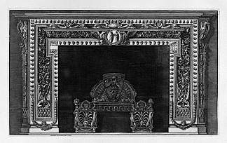 壁炉在楣板和小橡子的边界上浮雕，丰富的翅膀 Fireplace with a cameo in the frieze and border of small acorns, rich wing，乔瓦尼·巴蒂斯塔·皮拉内西