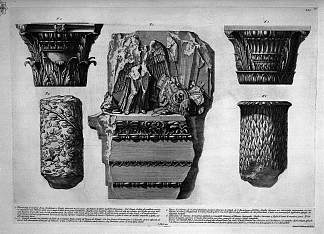 楣板和楣板的碎片，柱子和碎片的首都 Fragment of an architrave and frieze, capitals of columns and pieces，乔瓦尼·巴蒂斯塔·皮拉内西