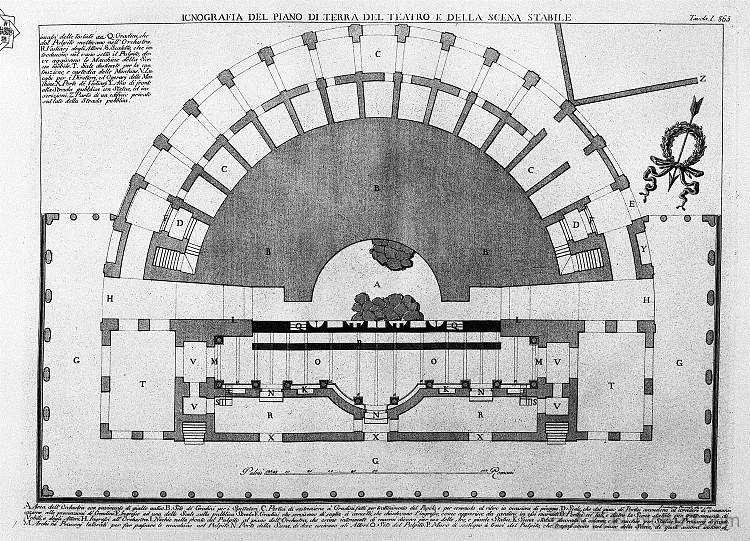 剧院底层和马厩舞台的平面图 Ground plan of the ground floor of the theater and the stage of stable，乔瓦尼·巴蒂斯塔·皮拉内西