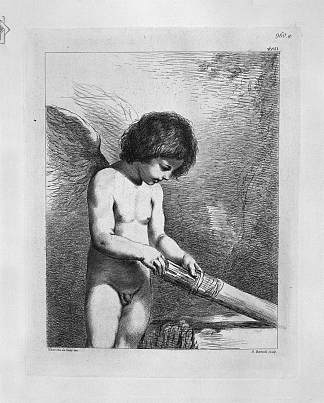 爱在箭袋里选择一支箭，由格尔奇诺 Love chooses an arrow in the quiver, by Guercino，乔瓦尼·巴蒂斯塔·皮拉内西