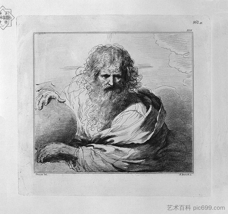 手里拿着地球仪的父神，作者：Guercino God the Father with the globe in his hands, by Guercino，乔瓦尼·巴蒂斯塔·皮拉内西