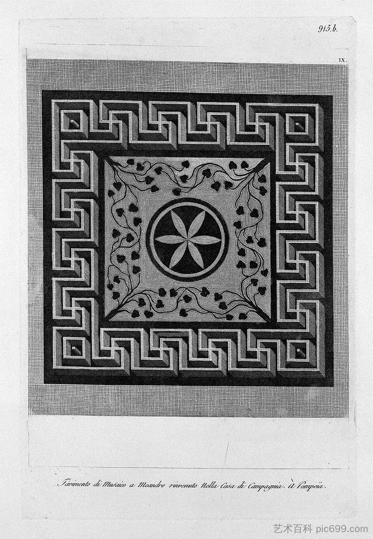 在庞贝古城,楼上短墙部分在浴室的小庭院里 In the House of Pompeii, upstairs portion of the short wall in the small courtyard of bathrooms,乔瓦尼·巴蒂斯塔·皮拉内西