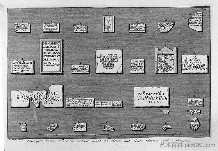 在发掘中发现的铭文同样没有安全关系 抓住西庇阿 Inscriptions found in the excavation same without having a secure relationship Seize Scipios，乔瓦尼·巴蒂斯塔·皮拉内西