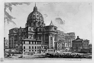 梵蒂冈看台附近圣彼得大教堂的内部视图 Interior view of the Basilica of St. Peter in the Vatican near the Grandstand，乔瓦尼·巴蒂斯塔·皮拉内西