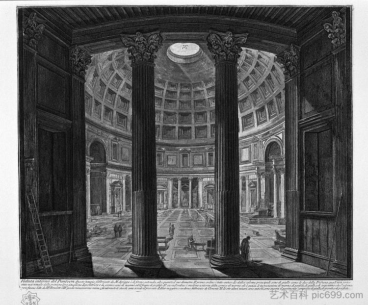 万神殿内景 Interior view of the Pantheon，乔瓦尼·巴蒂斯塔·皮拉内西