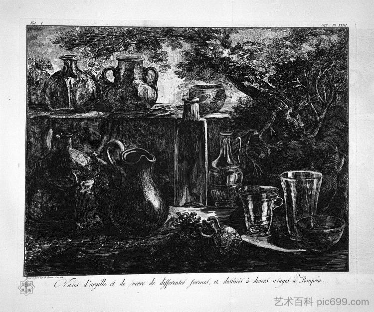 在庞贝城发现的粘土和玻璃罐 Jars of clay and glass found in Pompeii,乔瓦尼·巴蒂斯塔·皮拉内西