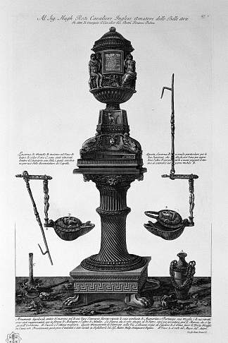 1765年在Via Labicana上发现的大理石墓，以及两个花瓶和一盏灯 Marble tomb found in 1765 on the Via Labicana together with two vases and a lamp，乔瓦尼·巴蒂斯塔·皮拉内西