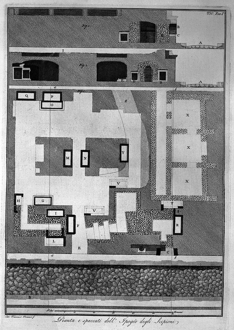 西庇阿地下室的平面图和部分 Plan and sections of the Hypogeum of the Scipios，乔瓦尼·巴蒂斯塔·皮拉内西