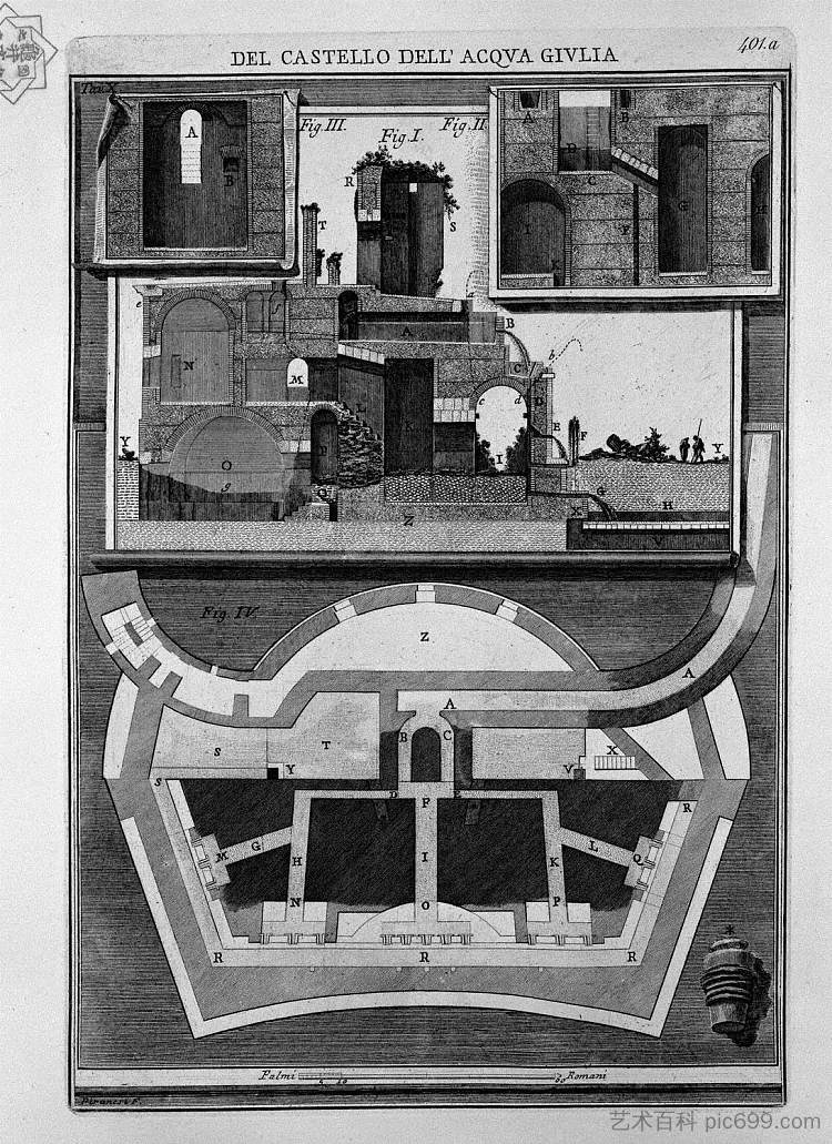 城堡的平面图和垂直部分 Plan and vertical sections of the castle，乔瓦尼·巴蒂斯塔·皮拉内西