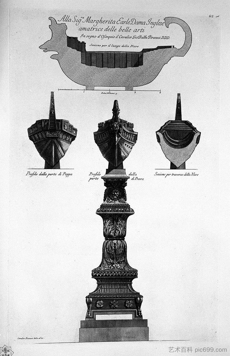 上面船的轮廓和部分 Profiles and sections of the ship above，乔瓦尼·巴蒂斯塔·皮拉内西