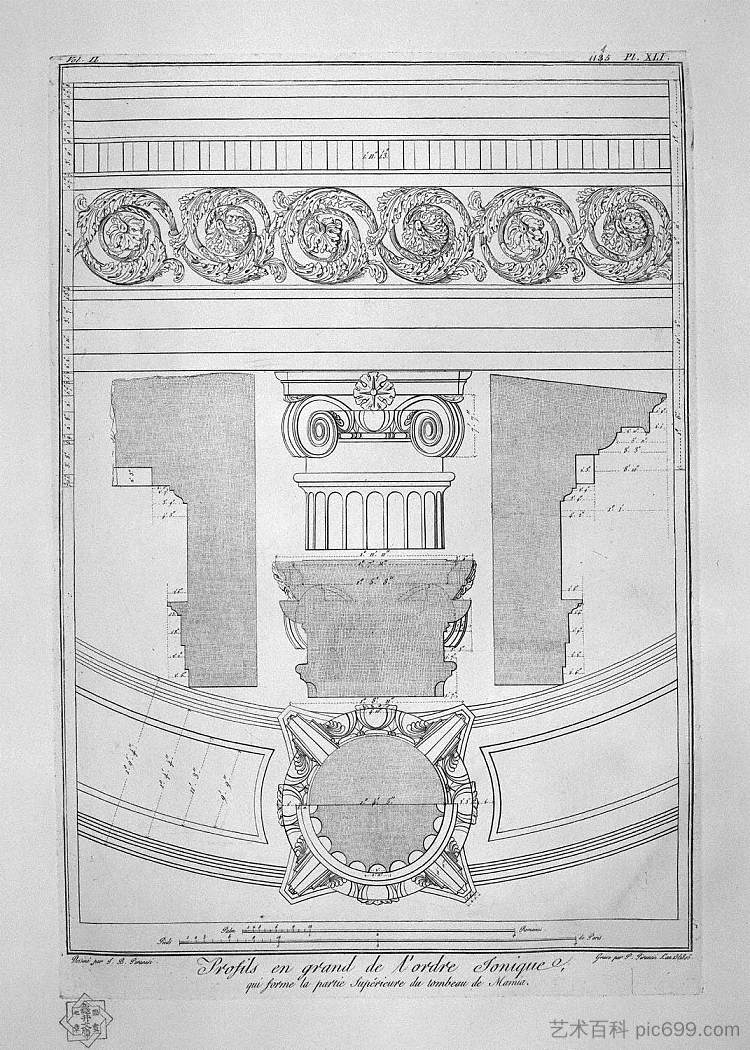 构成玛米亚墓底部的大多立克式剖面图 Profiles in large Doric order constituting the bottom of the tomb of Mamia，乔瓦尼·巴蒂斯塔·皮拉内西