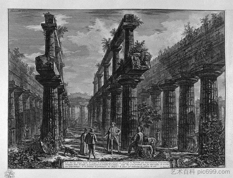 构成上方牢房中寺庙侧廊的柱子遗迹 Remains of columns making up the side porches of the Temple in the cell above,乔瓦尼·巴蒂斯塔·皮拉内西
