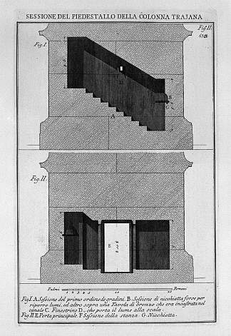 柱子本身的基座和底座的部分，大门和窗户 Section of the pedestal and base of the column itself, the main door and window，乔瓦尼·巴蒂斯塔·皮拉内西