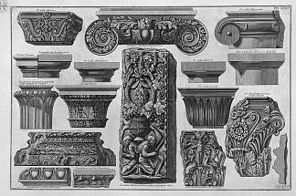 几个首都和一个浅浮雕（法尔内塞花园，巴贝里尼别墅等） Several capitals and a bas-relief (Farnese Gardens, Villa Barberini, etc.)，乔瓦尼·巴蒂斯塔·皮拉内西